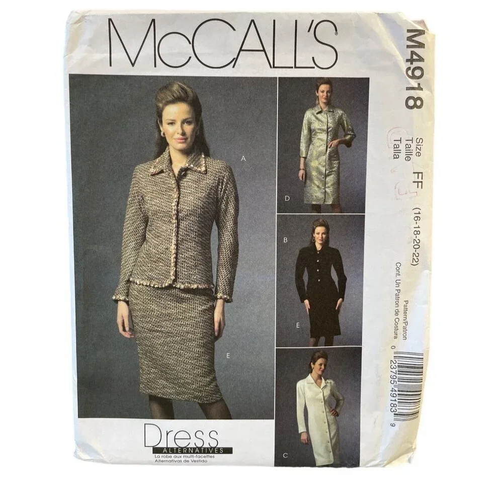 McCalls Sewing Pattern 4918 Jacket Dress‎ Skirt Petite Misses Size 16-22